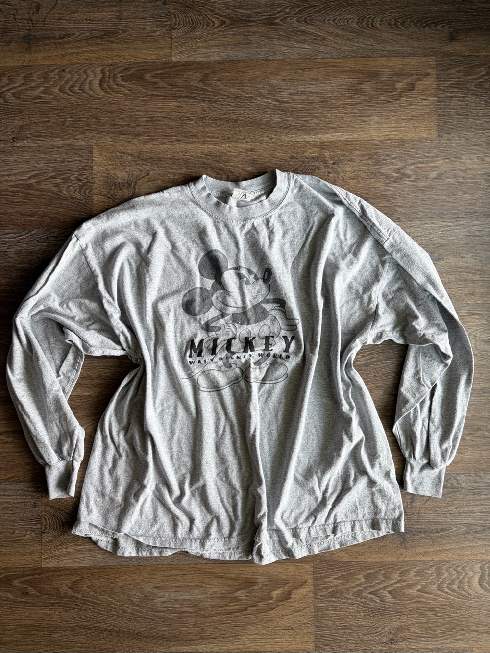 Vintage Walt Disney World Mickey Mouse Gray Long Sleeve Shirt XXL